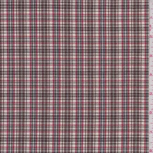 2 YD PC-White/Mocha Metallic Plaid Shirting Fabric