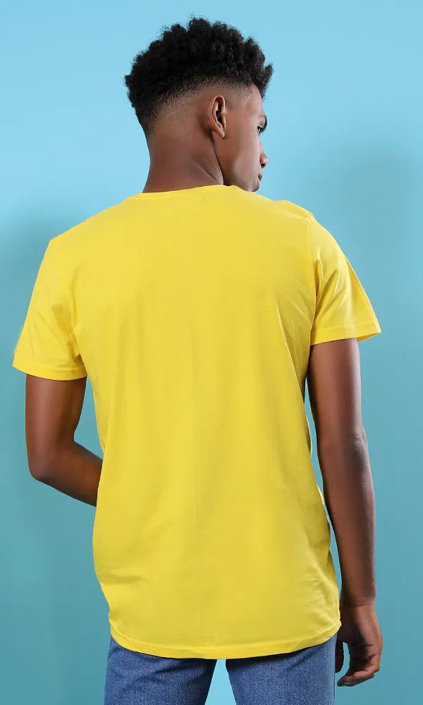 42256 Basic Solid Round Neck Slip On Yellow T-shirt