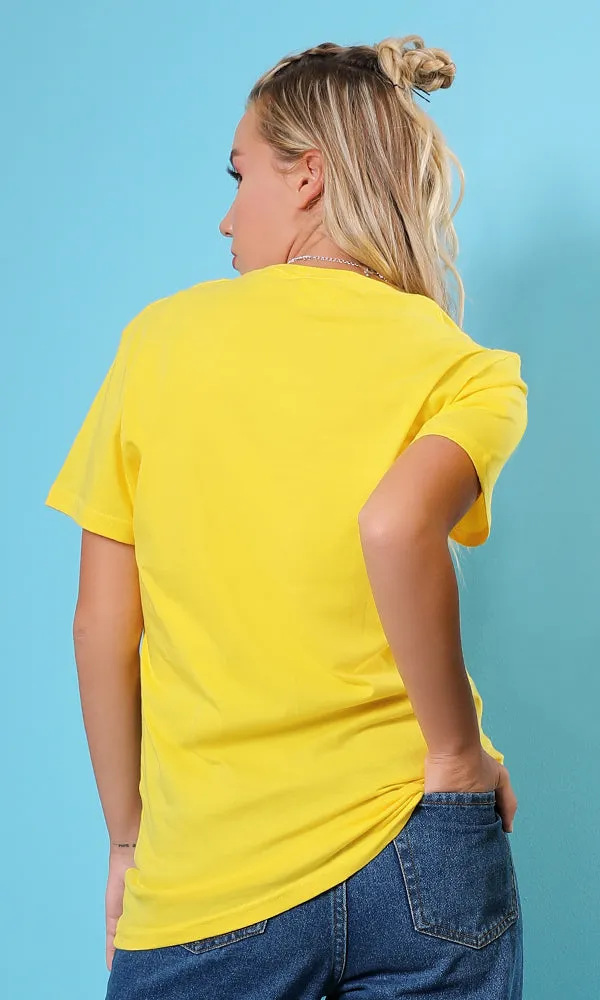 42256 Basic Solid Round Neck Slip On Yellow T-shirt