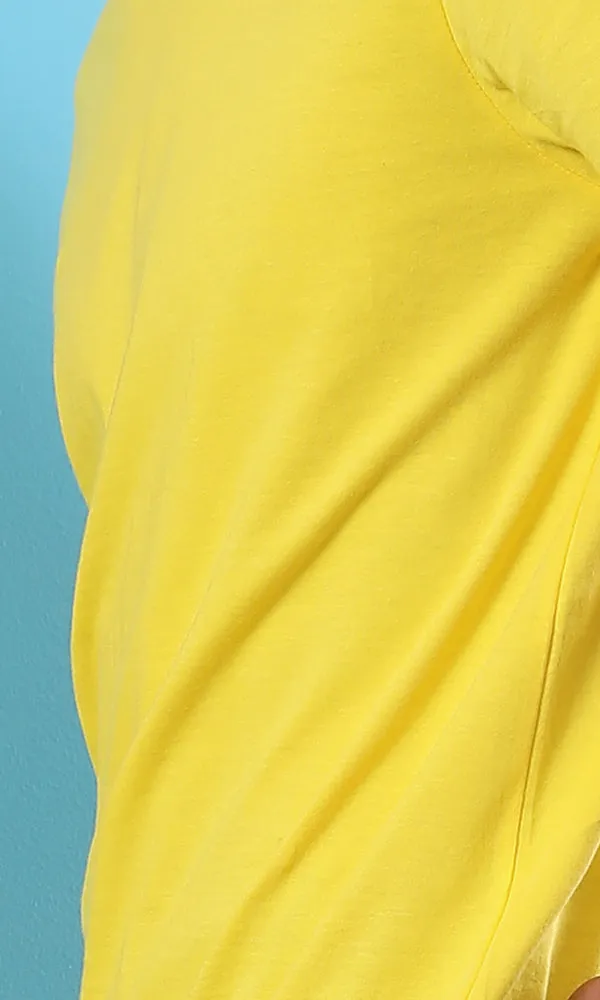 42256 Basic Solid Round Neck Slip On Yellow T-shirt