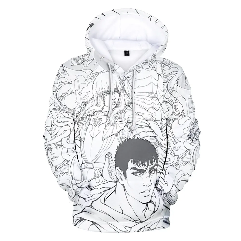 Anime Berserk Guts Print Hoodies Casual Hooded Sweatshirts Unisex Pullovers