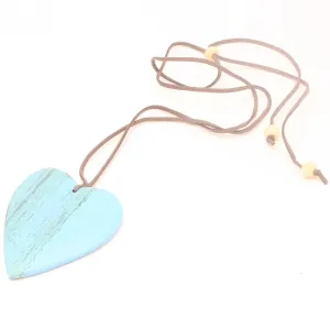 Baby Blue Simple Wooden Heart  Necklace