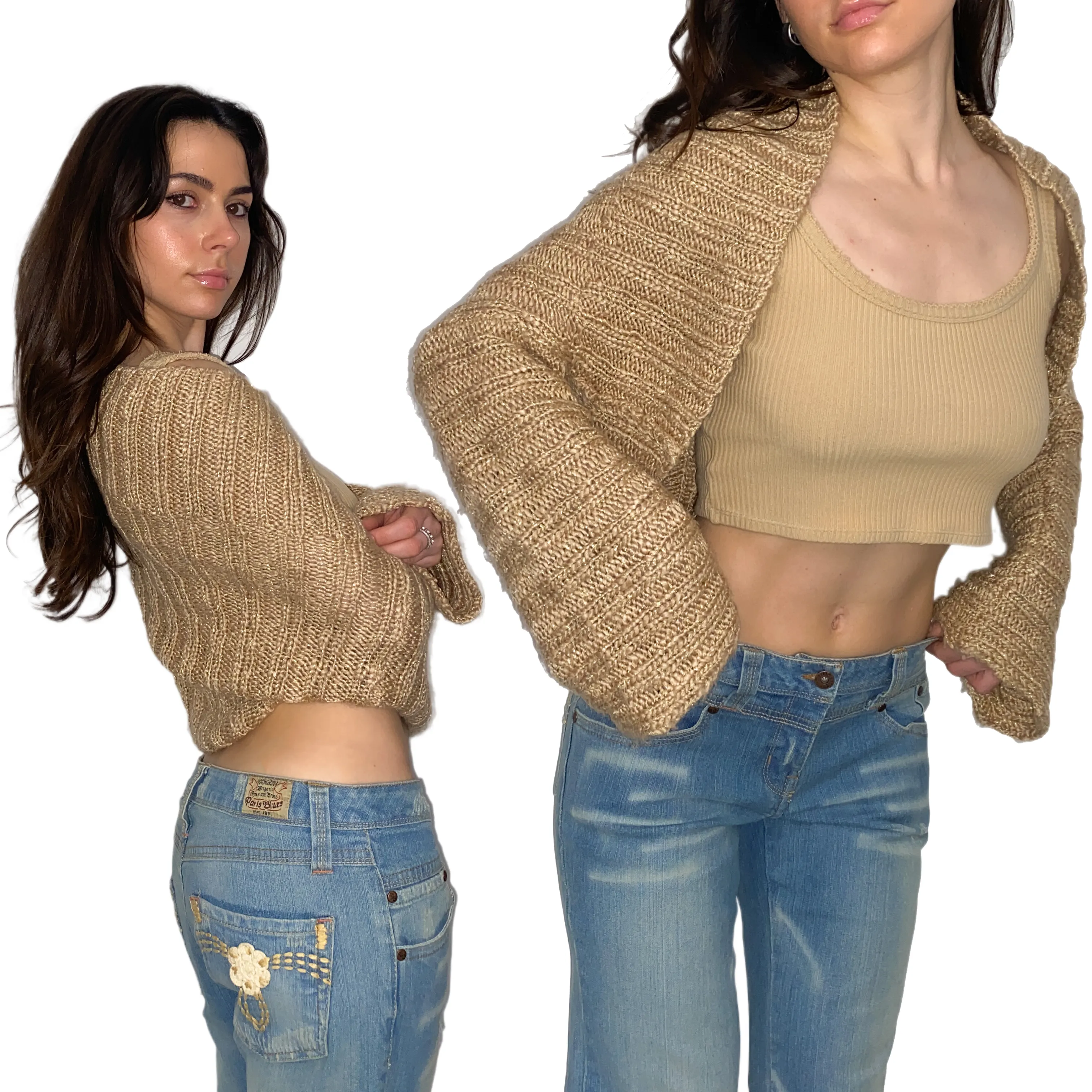 Bebe Gold Knit Shrug (S)