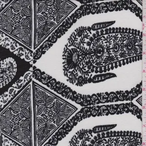 Black/White Deco Diamond Rayon Crepe Fabric