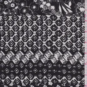 Black/White Floral Diamond Rayon Crepon Fabric