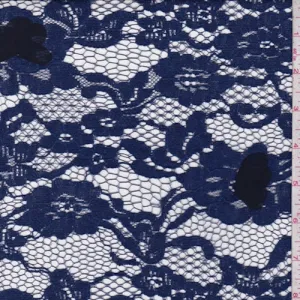 Blue Floral Deco Lace Fabric