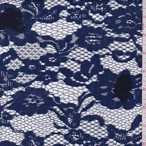 Blue Floral Deco Lace Fabric