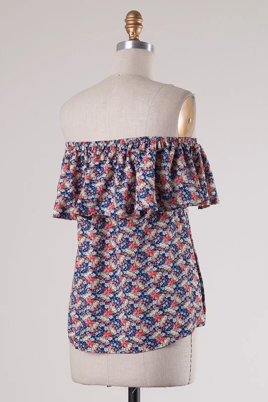 Blue Floral Off Shoulder Top