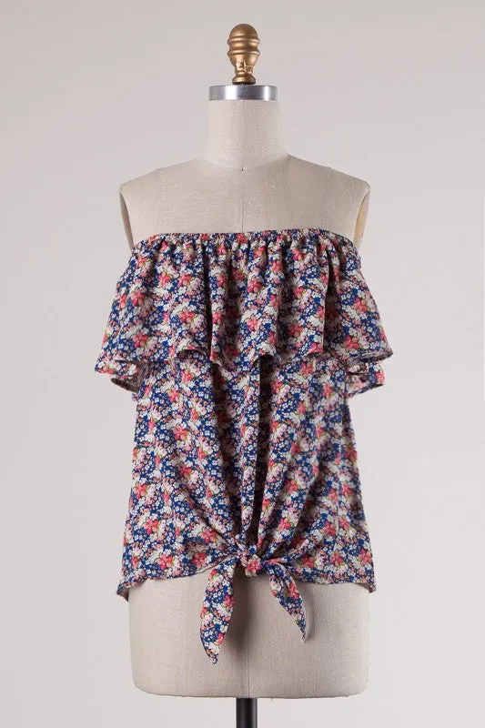 Blue Floral Off Shoulder Top