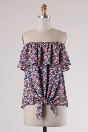 Blue Floral Off Shoulder Top