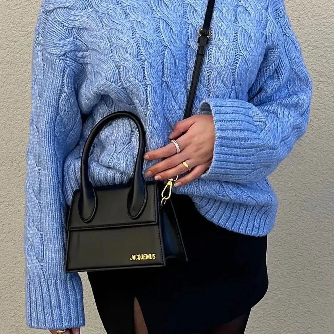 Blue Thread Knitted Women Lazy Pullover Solid Knit O Neck Full Sleeve Pullovers Female 2024 Autumn Winter Commute Sweater