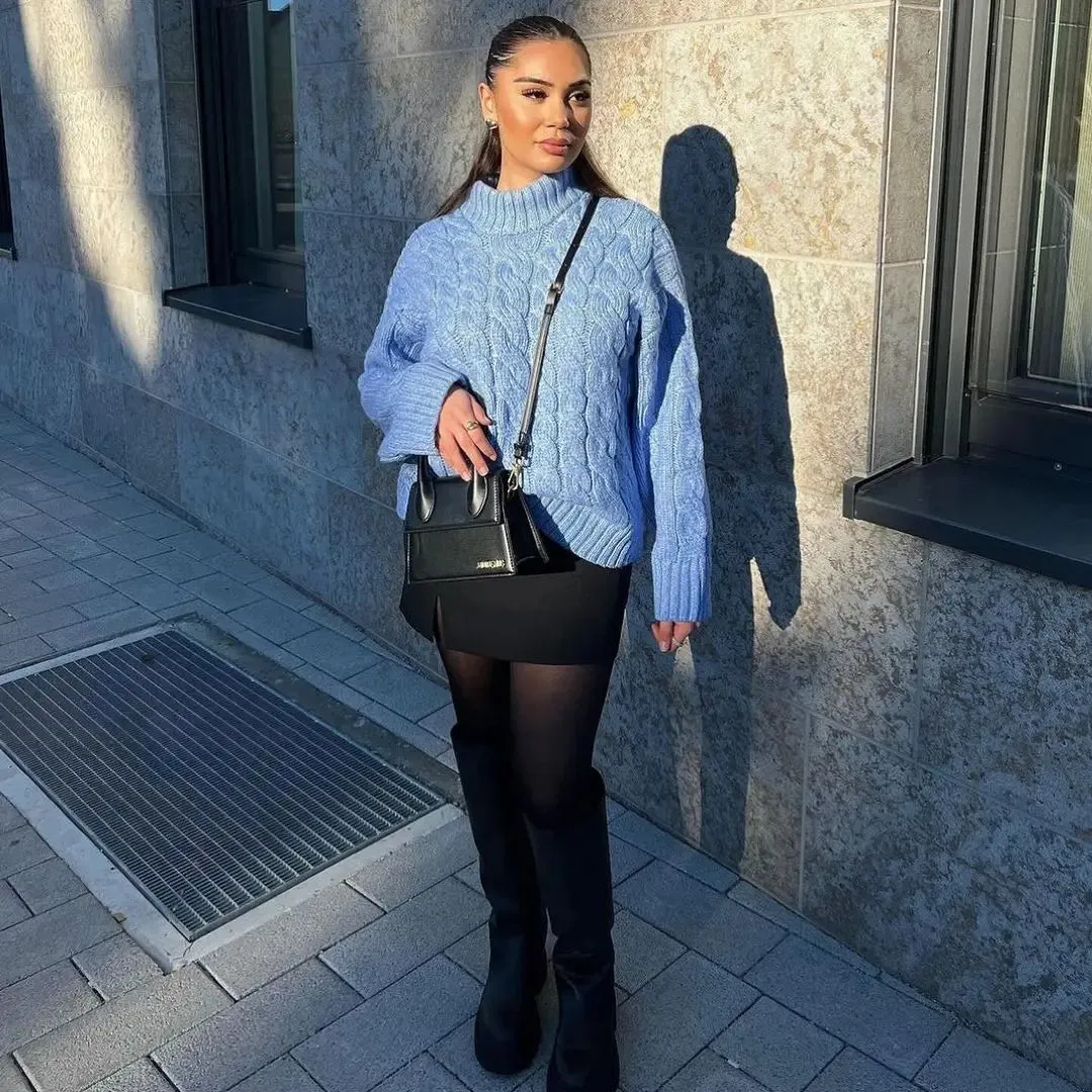 Blue Thread Knitted Women Lazy Pullover Solid Knit O Neck Full Sleeve Pullovers Female 2024 Autumn Winter Commute Sweater