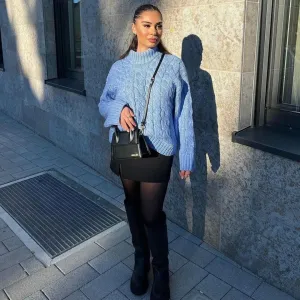 Blue Thread Knitted Women Lazy Pullover Solid Knit O Neck Full Sleeve Pullovers Female 2024 Autumn Winter Commute Sweater