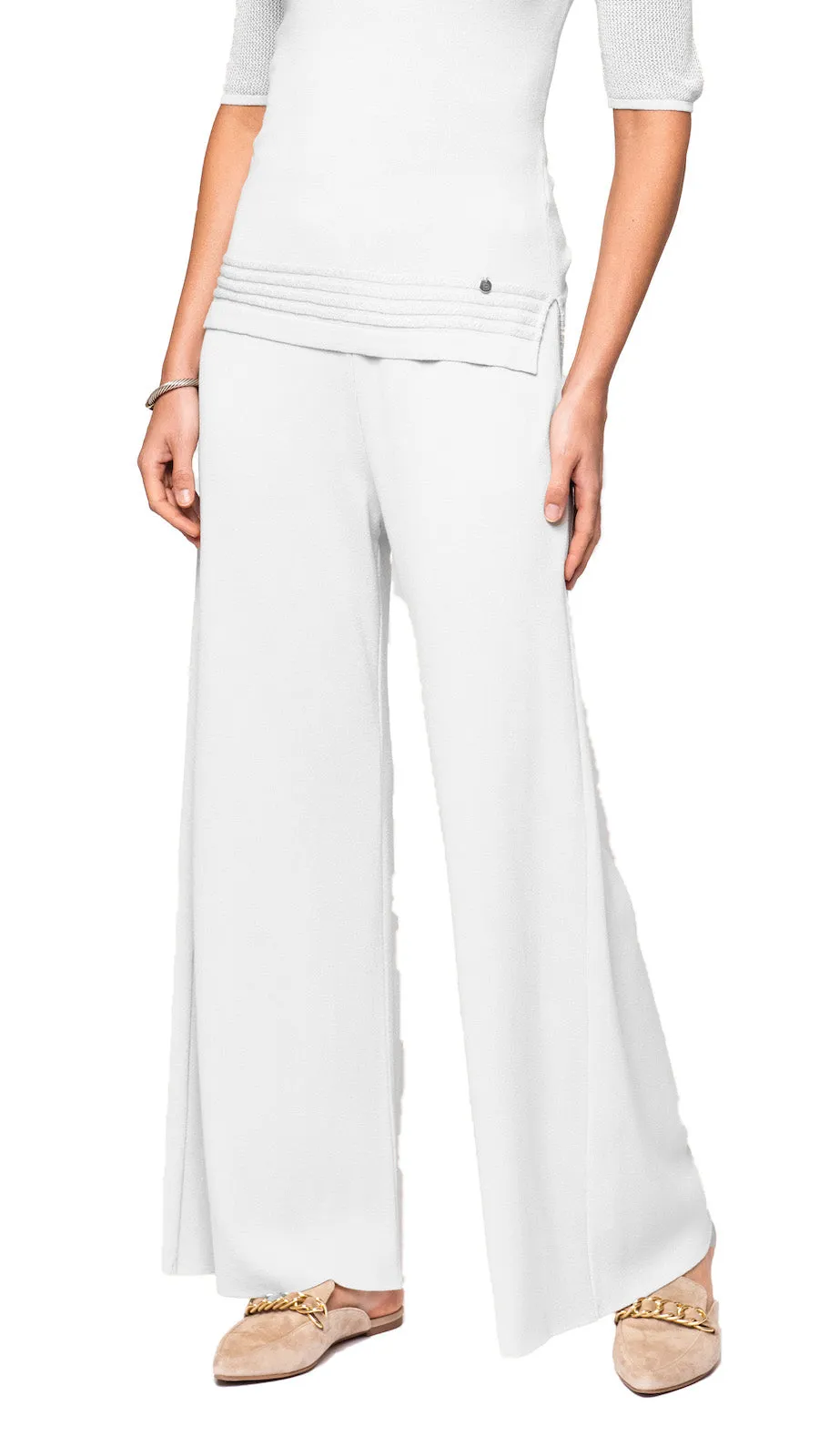 Briana Wide-Leg Milano-Knit Pants - White