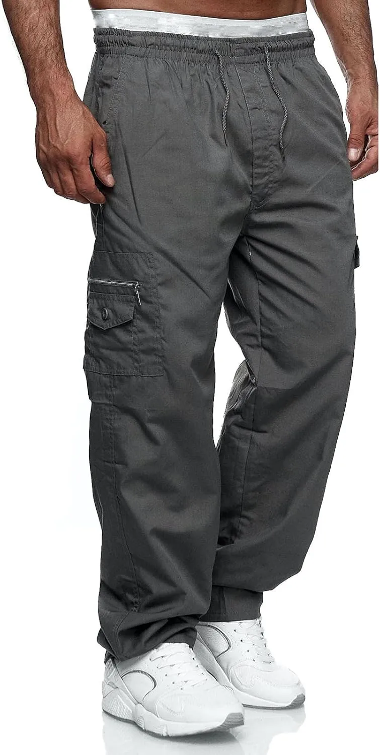 Cargo Pants for Men Relaxed Fit Gym Pants Men Joggers Sweatpants Slim Fit Workout Cotton Pants with Elastic Waistband