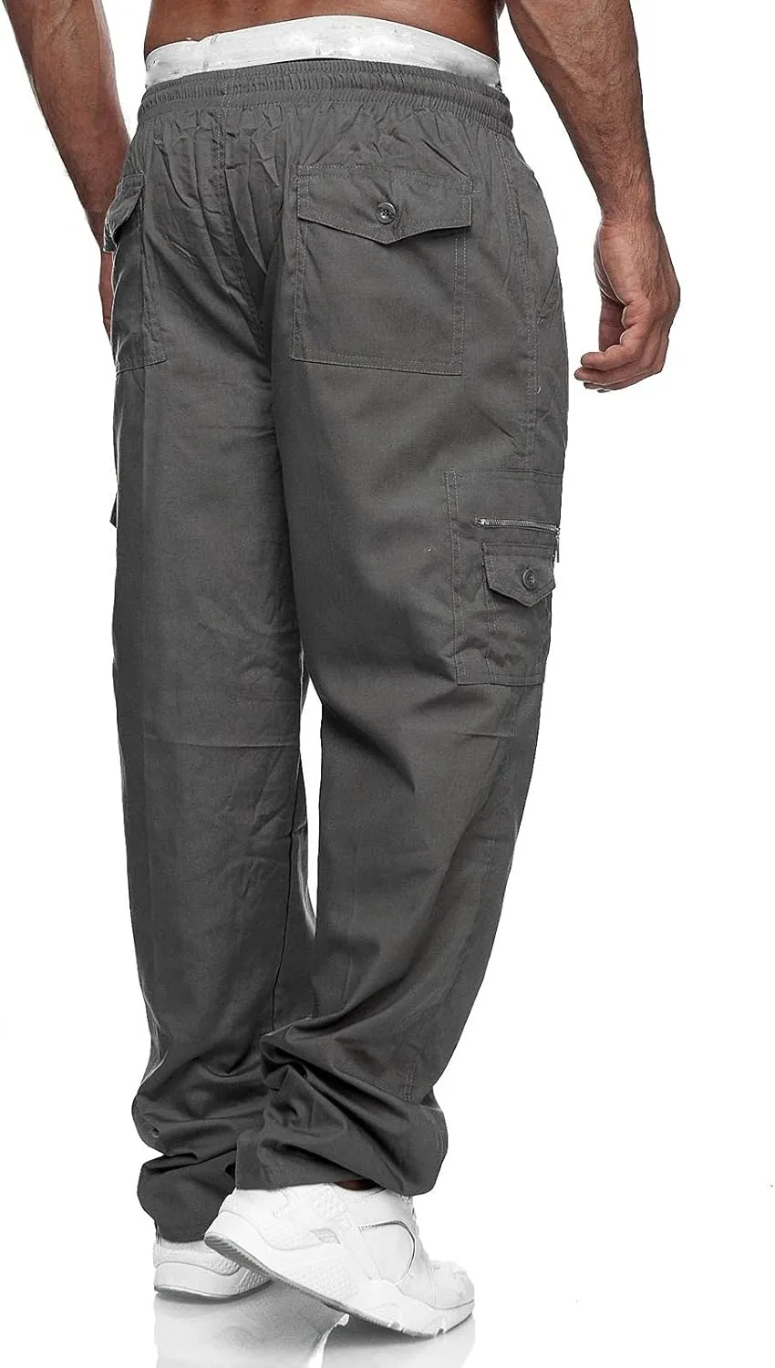 Cargo Pants for Men Relaxed Fit Gym Pants Men Joggers Sweatpants Slim Fit Workout Cotton Pants with Elastic Waistband