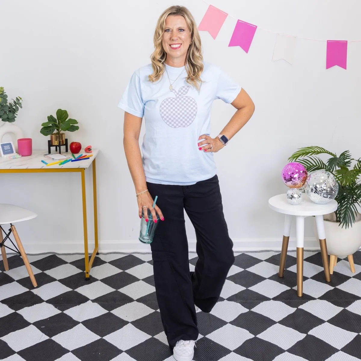 Checkered Apple Comfort Color Graphic Tee