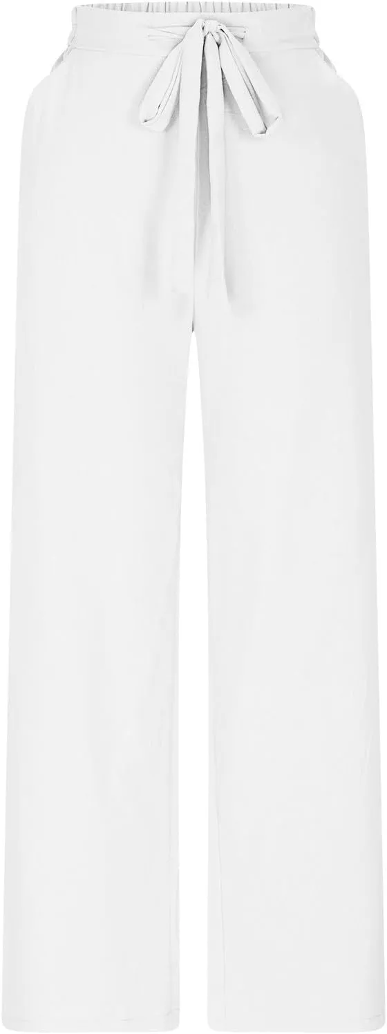 Cotton Line Drawstring Waist Linen Pants for Women High Waist Relaxed Fit Casual Trousers with Pockets