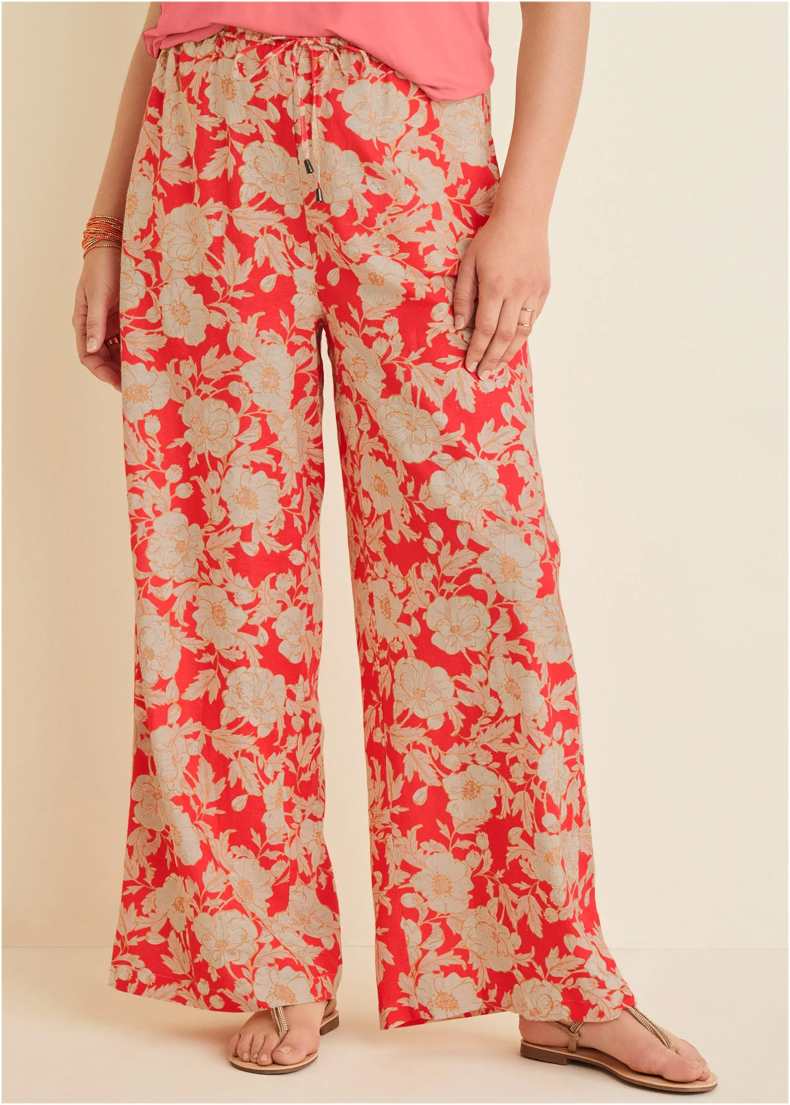 Cotton Linen Wide Leg Pants - Venetian Floral