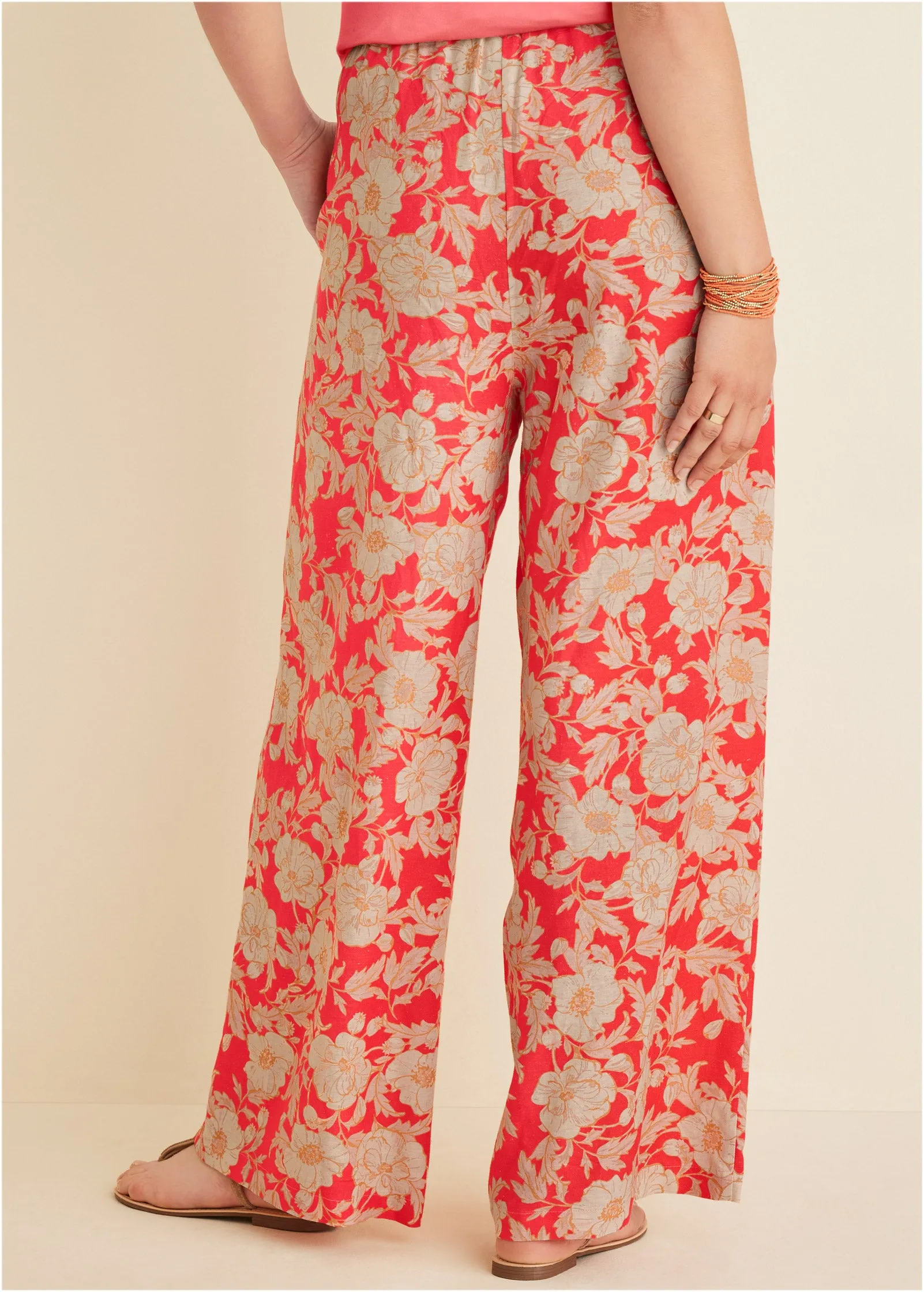 Cotton Linen Wide Leg Pants - Venetian Floral