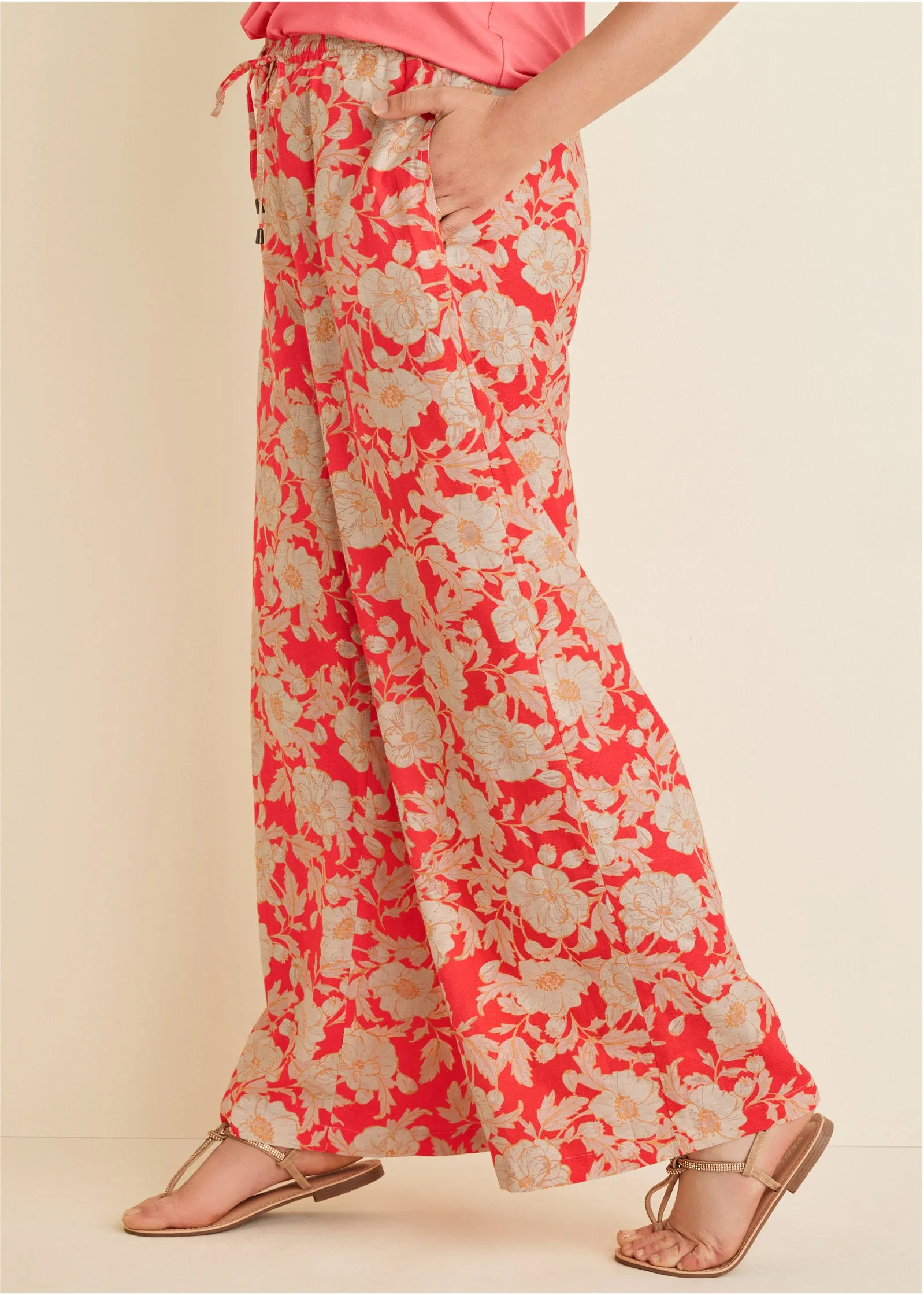 Cotton Linen Wide Leg Pants - Venetian Floral