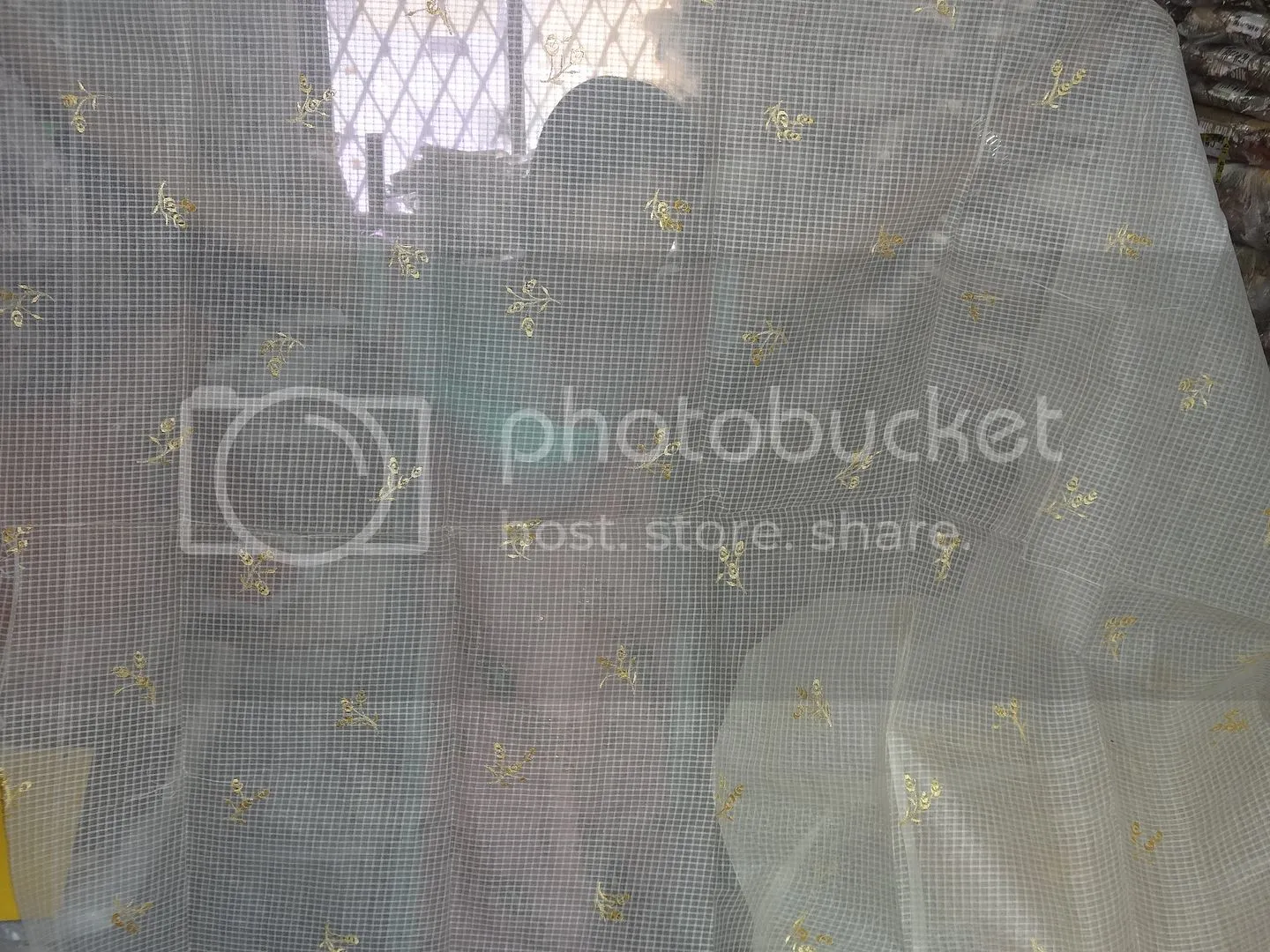 Cotton organdy fabric Ivory with Golden yellow embroidery