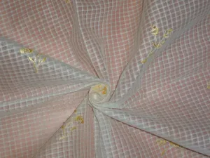 Cotton organdy fabric Ivory with Golden yellow embroidery
