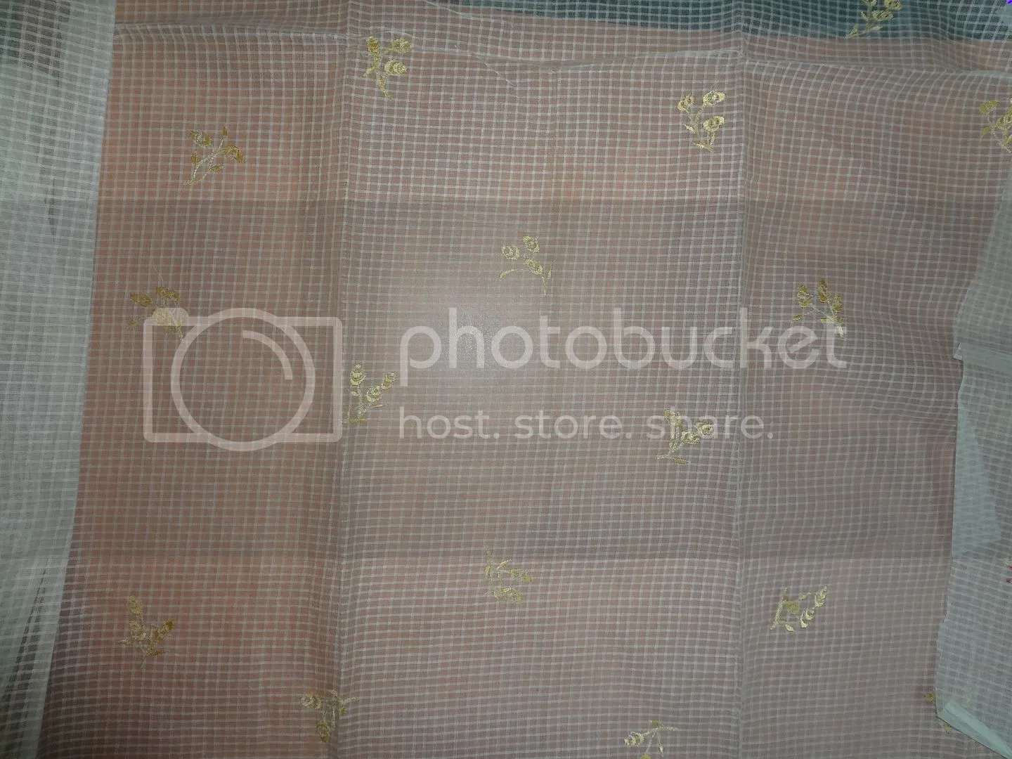 Cotton organdy fabric Ivory with Golden yellow embroidery