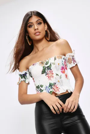 Cream Sheered Off Shoulder Crop
