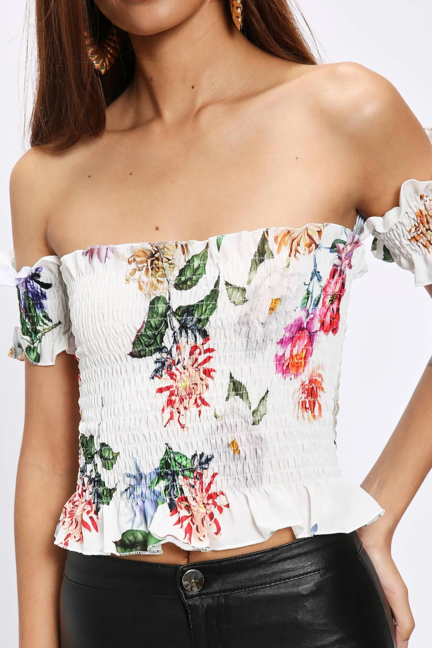 Cream Sheered Off Shoulder Crop