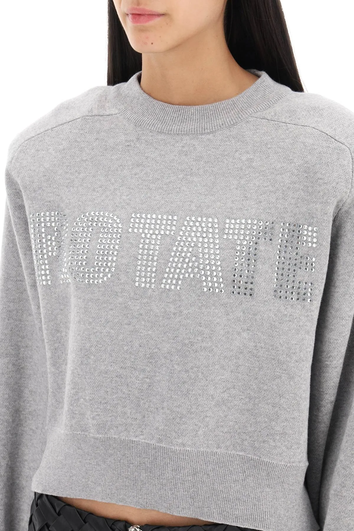 cropped sweater with rhinestone-studded logo