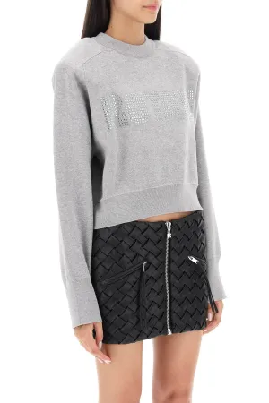 cropped sweater with rhinestone-studded logo