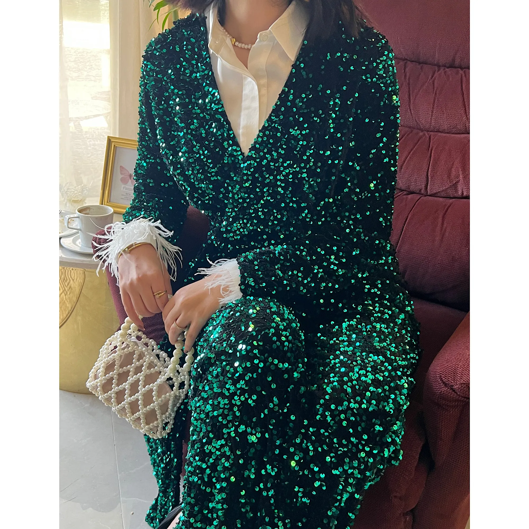 Dark Green glittery matching set