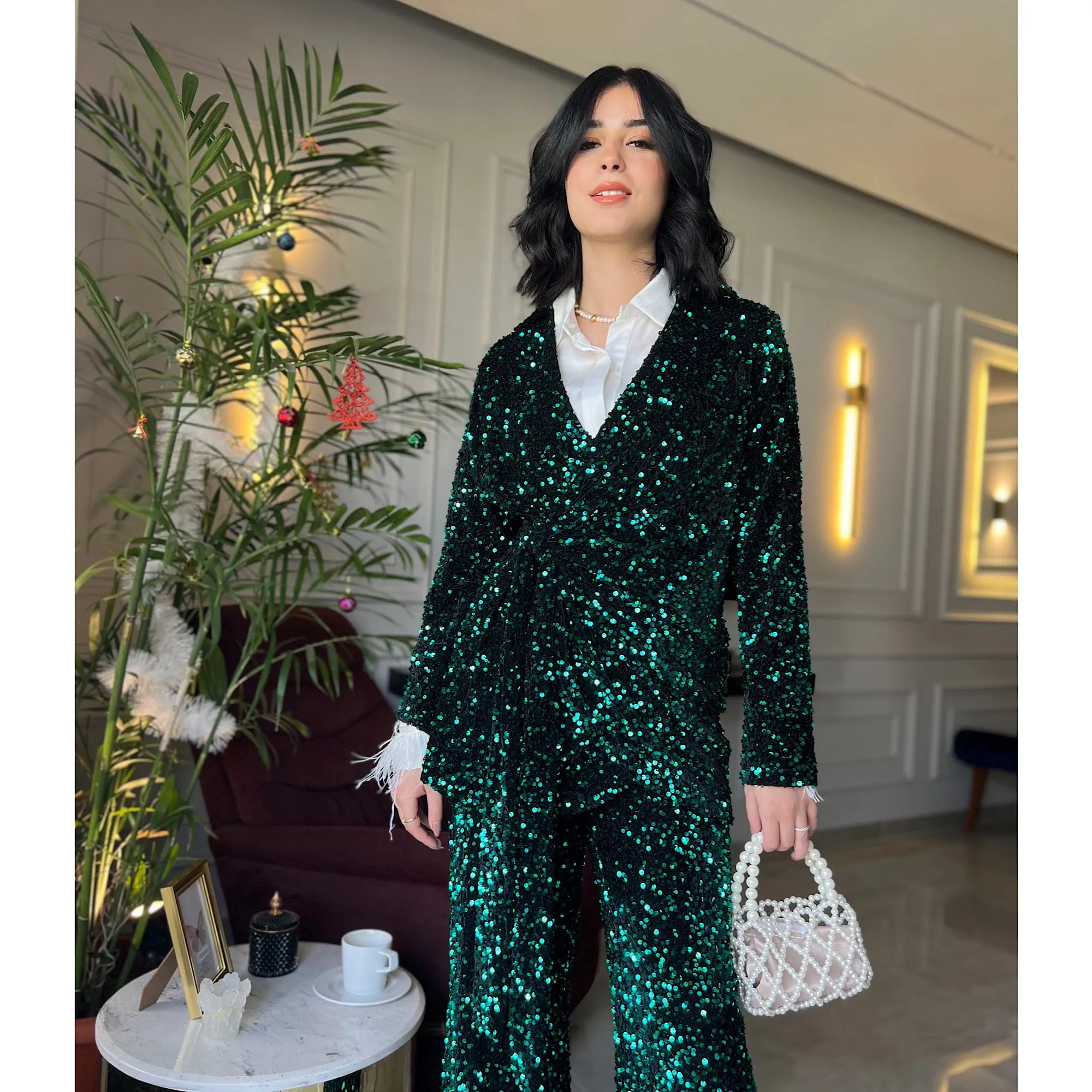 Dark Green glittery matching set