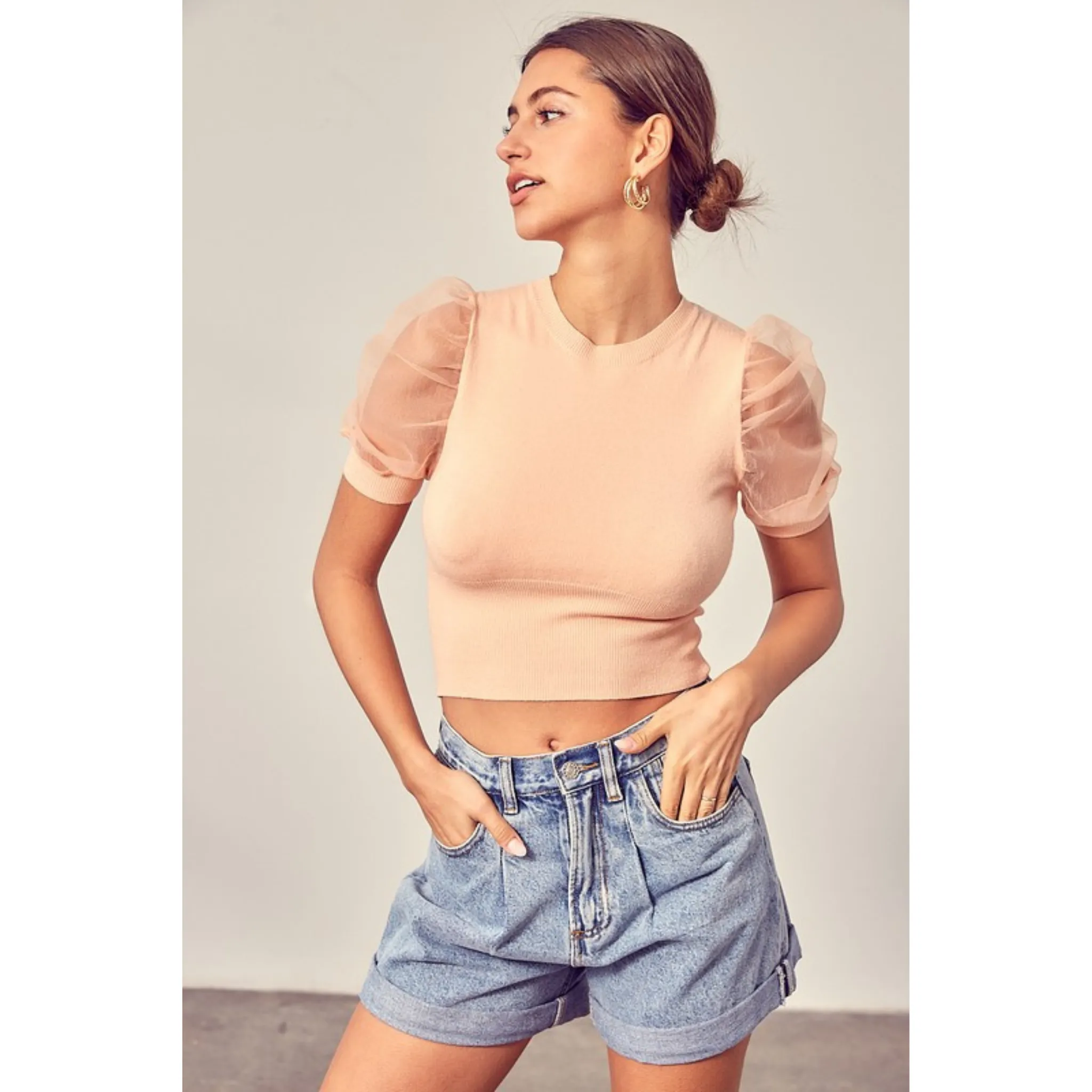Eleanor Organza Sleeve Puff Top