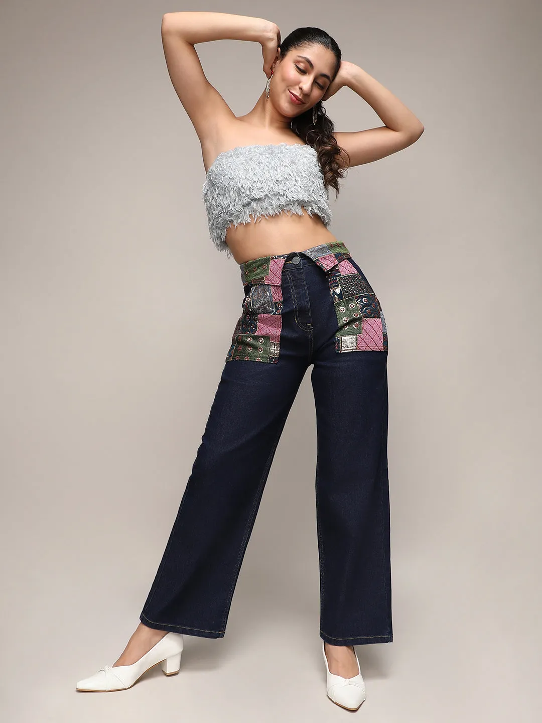 Embroidered Patch Denim Jeans