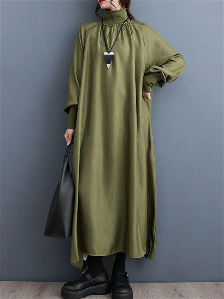 Ethnic Style High Neck Loose Flowy Dress