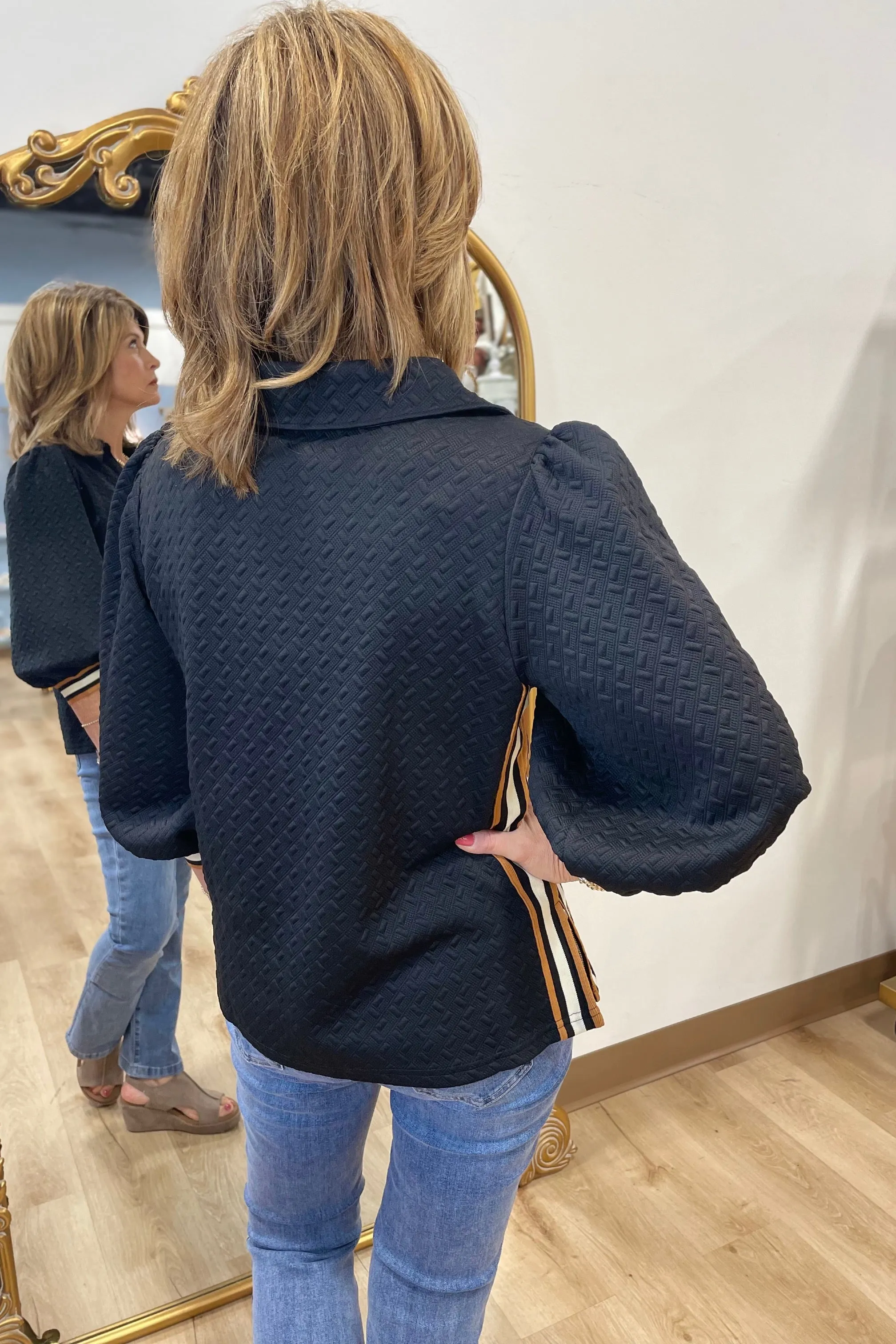 Fall Retreat Henley Textured Top Black