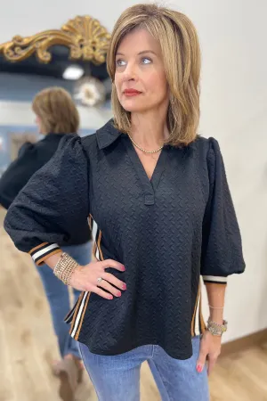 Fall Retreat Henley Textured Top Black