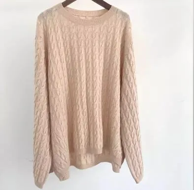 Fashionkova   Women's Sweater Autumn/winter Cashmere Loose Knit Sweaters Round Neck Pullovers Solid Color Jumper Oversize Tops