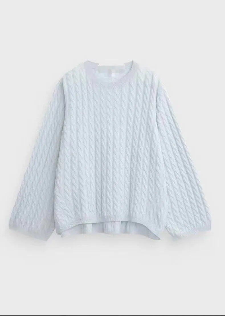 Fashionkova   Women's Sweater Autumn/winter Cashmere Loose Knit Sweaters Round Neck Pullovers Solid Color Jumper Oversize Tops