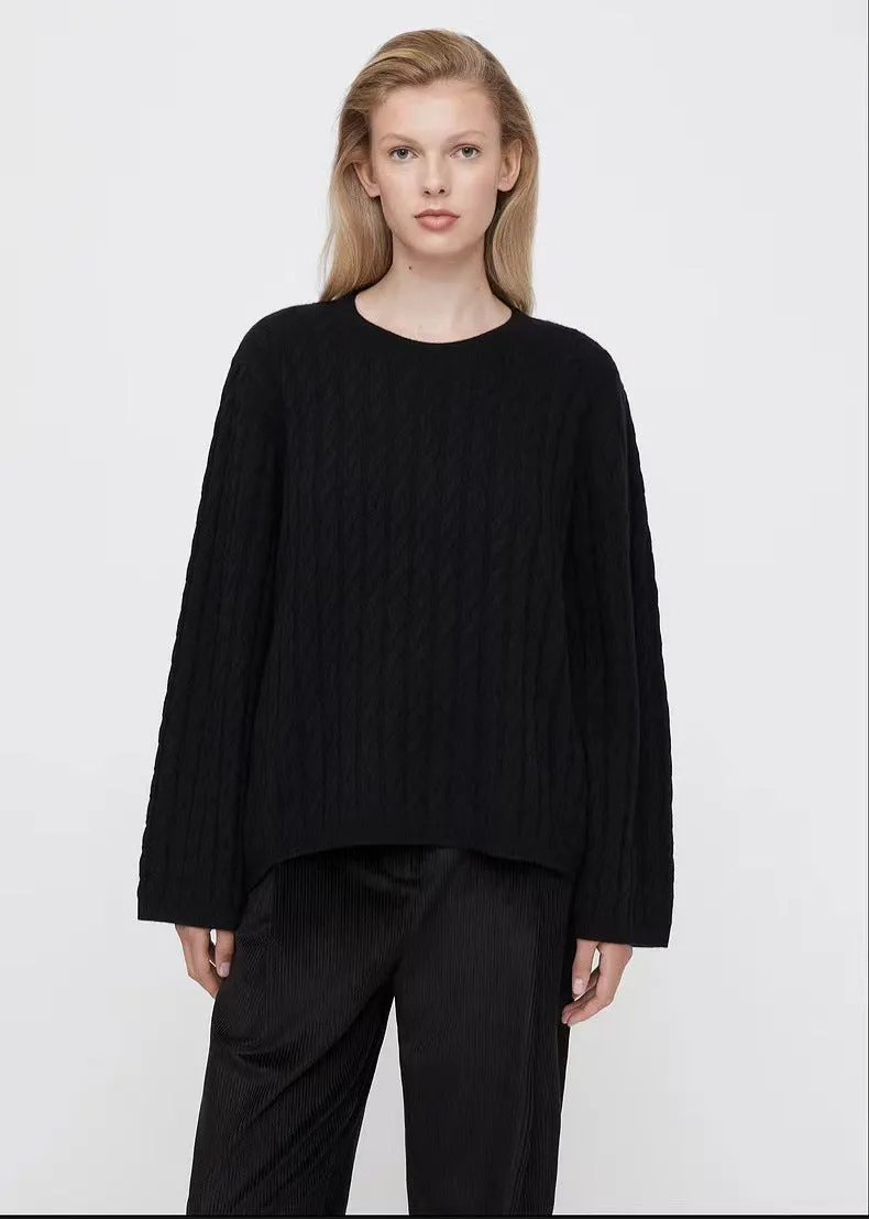 Fashionkova   Women's Sweater Autumn/winter Cashmere Loose Knit Sweaters Round Neck Pullovers Solid Color Jumper Oversize Tops
