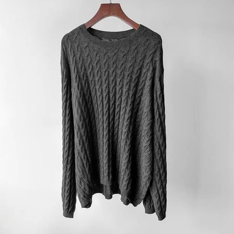 Fashionkova   Women's Sweater Autumn/winter Cashmere Loose Knit Sweaters Round Neck Pullovers Solid Color Jumper Oversize Tops
