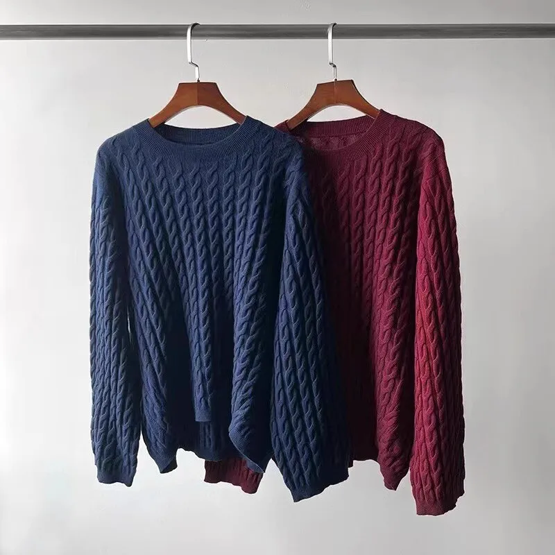 Fashionkova   Women's Sweater Autumn/winter Cashmere Loose Knit Sweaters Round Neck Pullovers Solid Color Jumper Oversize Tops
