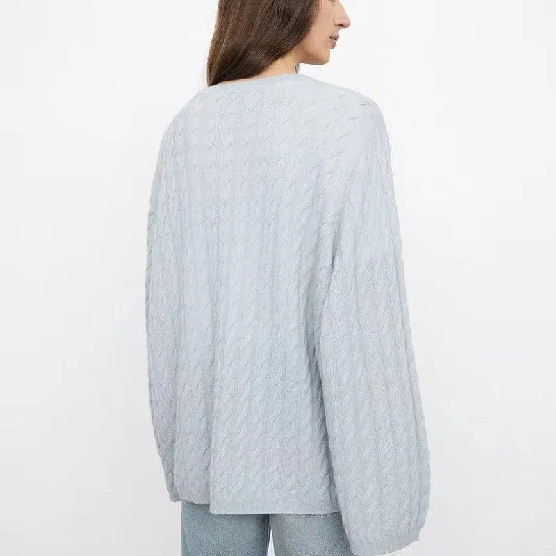 Fashionkova   Women's Sweater Autumn/winter Cashmere Loose Knit Sweaters Round Neck Pullovers Solid Color Jumper Oversize Tops