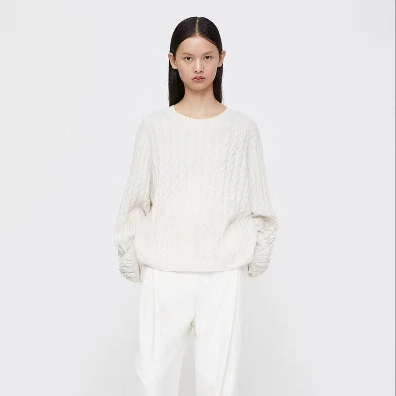 Fashionkova   Women's Sweater Autumn/winter Cashmere Loose Knit Sweaters Round Neck Pullovers Solid Color Jumper Oversize Tops