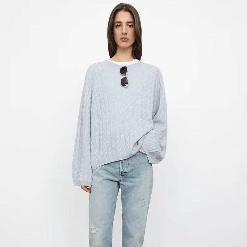 Fashionkova   Women's Sweater Autumn/winter Cashmere Loose Knit Sweaters Round Neck Pullovers Solid Color Jumper Oversize Tops