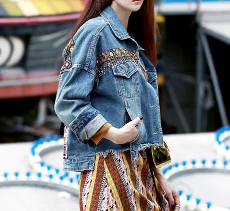 Female Jacket Vintage Embroidery tassel loose long sleeve