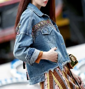 Female Jacket Vintage Embroidery tassel loose long sleeve