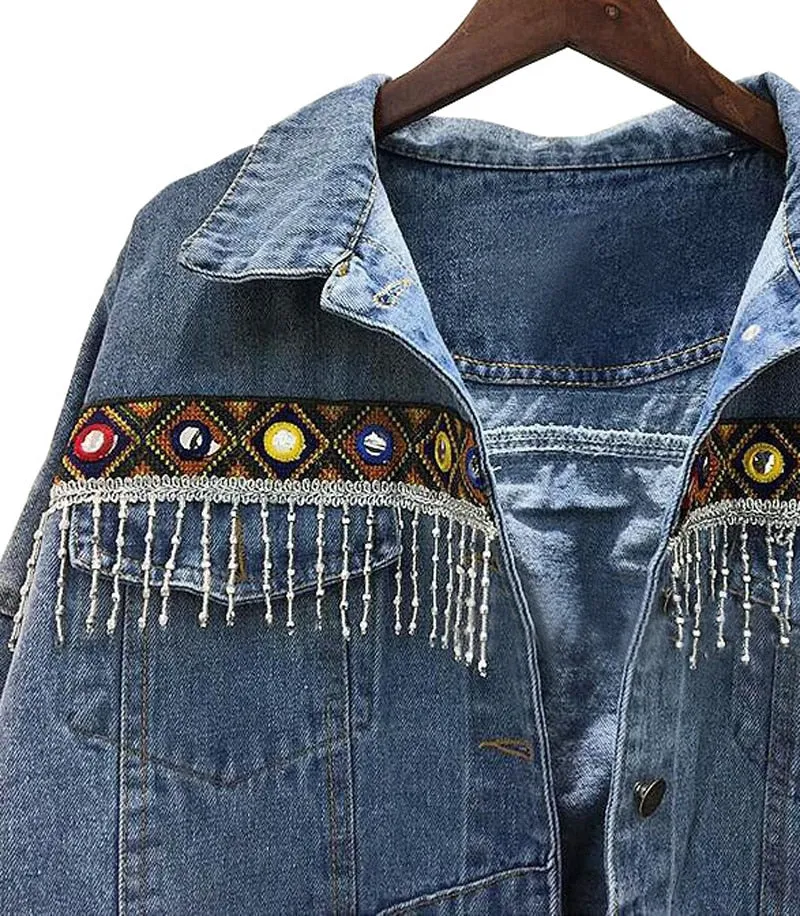 Female Jacket Vintage Embroidery tassel loose long sleeve